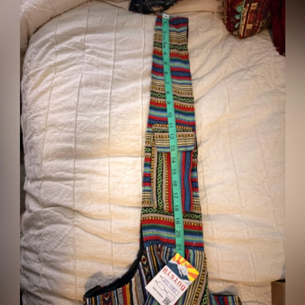 Bohemian Multicolor Striped Crossbody Bag with Front Pockets